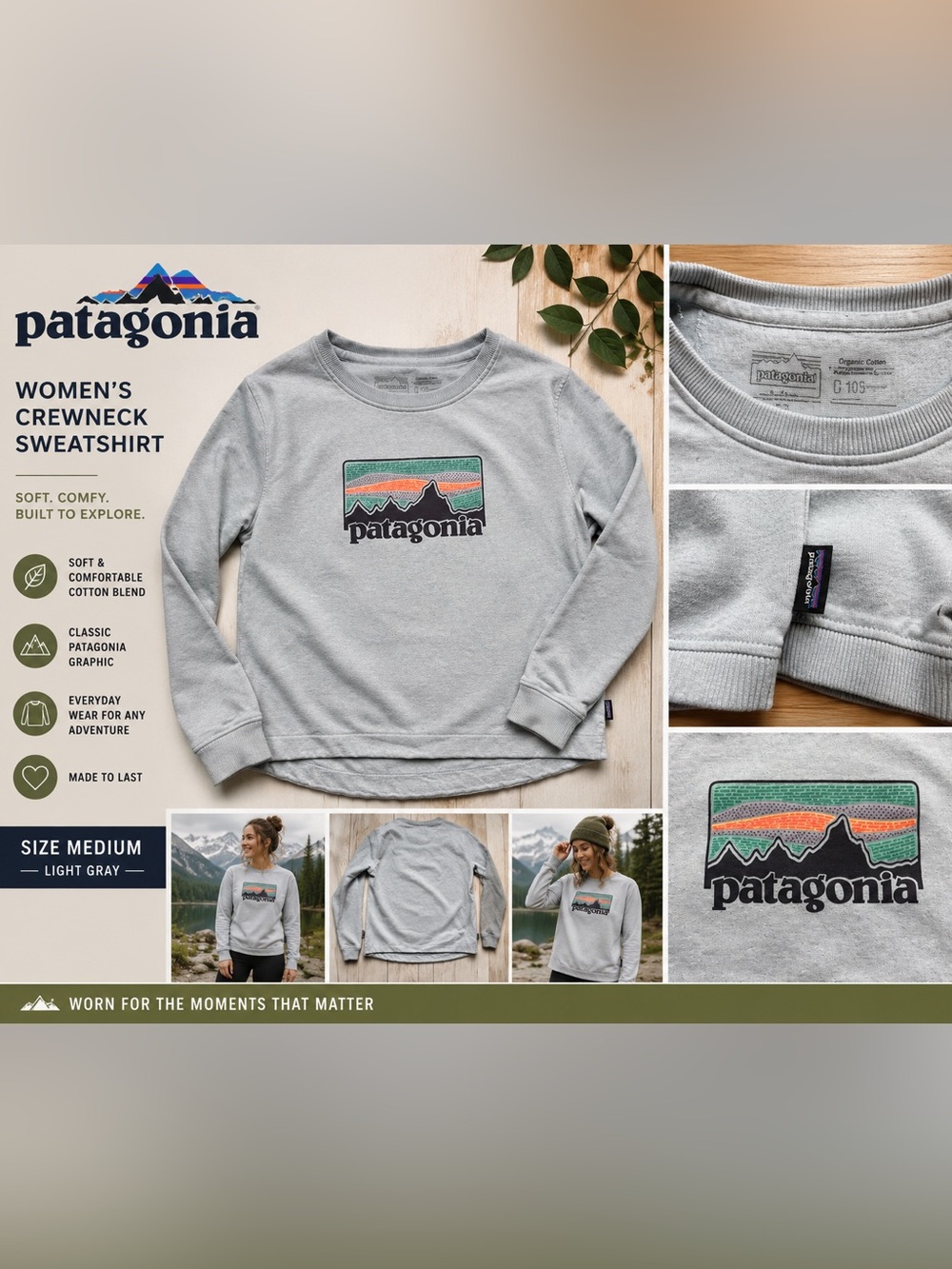 Patagonia Women’s Light Gray Graphic Crewneck Sweatshirt Size Medium